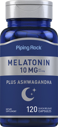 Melatonin Plus Ashwagandha, 10 mg (per serving), 120 Quick Release Capsules